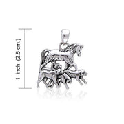 Running Horse with Dogs Silver Pendant TP3213