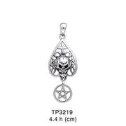 Skull With Cross & Pentacle Sterling Silver Pendant TP3219