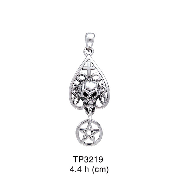 Skull With Cross & Pentacle Sterling Silver Pendant TP3219
