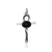 Stylized Inlaid Silver Cross Pendant TP3296