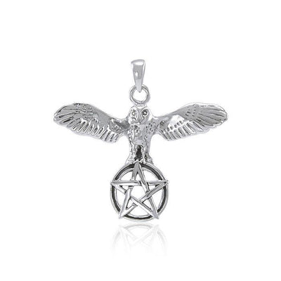 Flying Owl with Pentagram Silver Pendant TP3308