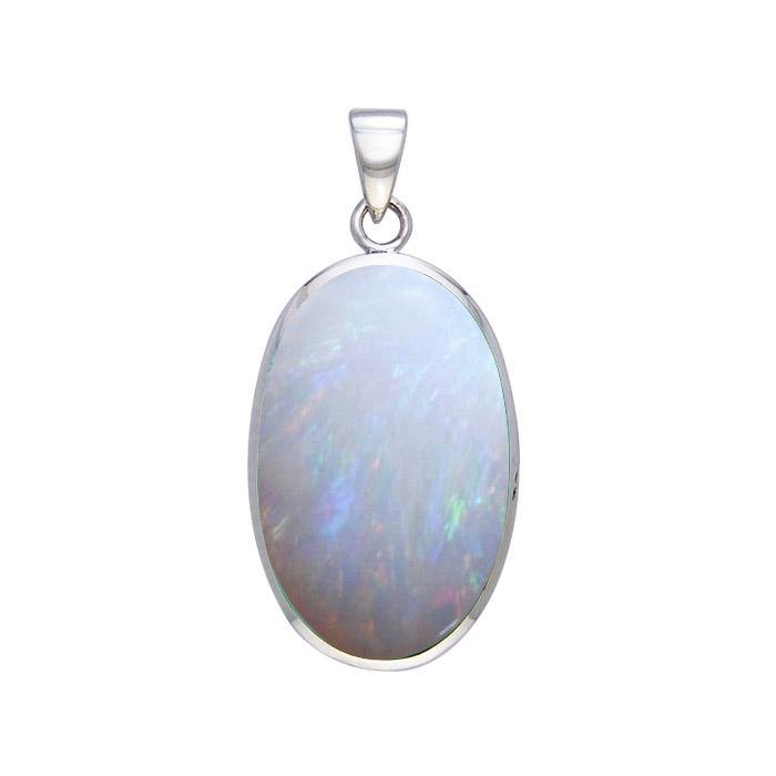 Large Silver Oval with Inlay Stone Pendant TP3539