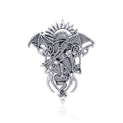 Celtic Dragon in Mystery ~ Sterling Silver Jewelry Pendant TP3586