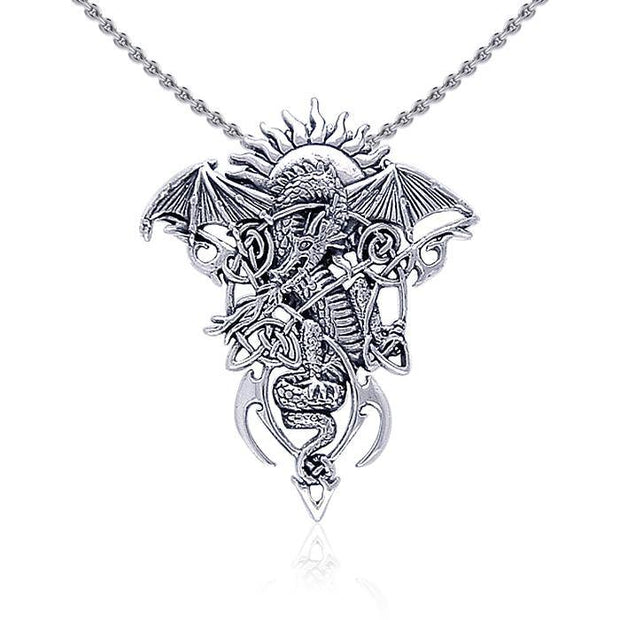 Celtic Dragon in Mystery ~ Sterling Silver Jewelry Pendant TP3586