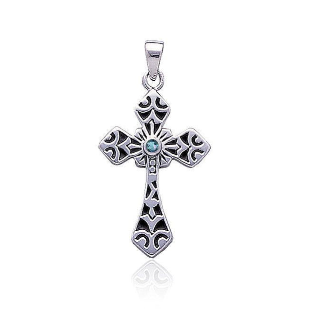Medieval Cross Silver Pendant with Gemstone TP638