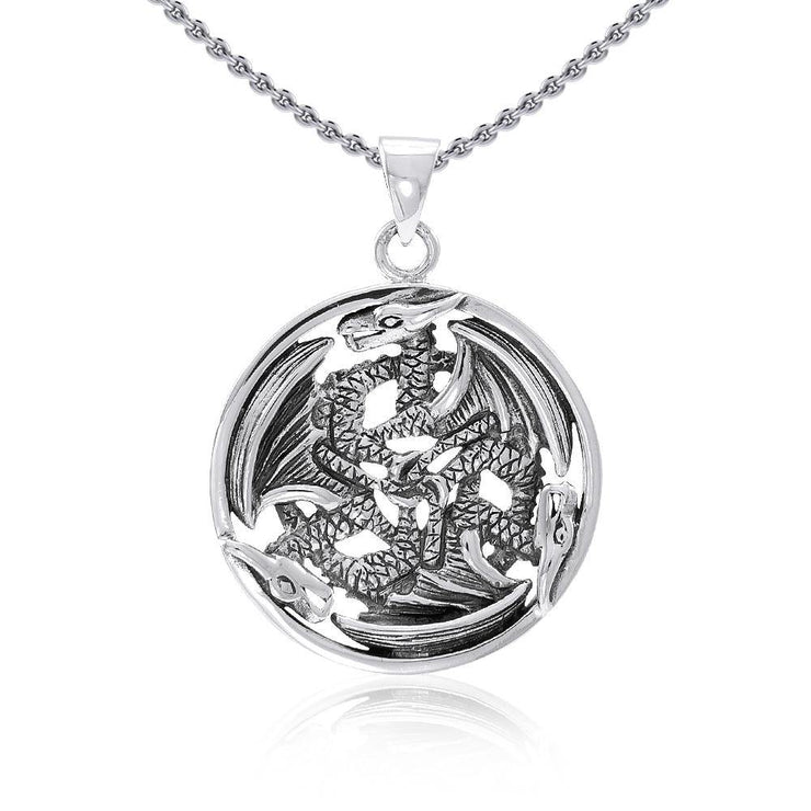 Forever entwined Triple Dragon ~ Sterling Silver Amulet Pendant TP965