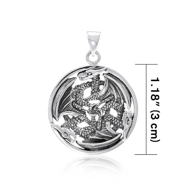 Forever entwined Triple Dragon ~ Sterling Silver Amulet Pendant TP965