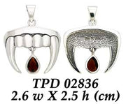 Vampire Teeth with Blood Drops Silver and Gem Pendant TPD2836