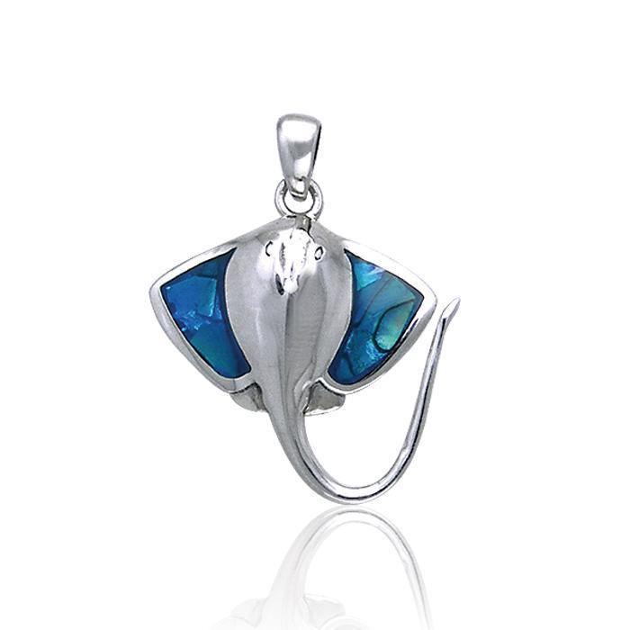 Excellent Maneuver on the Sea ~ Sterling Silver Inlaid Stingray Pendant TPD050