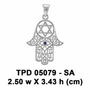 Hamsa and Star of David Silver Pendant with Gemstone TPD5079