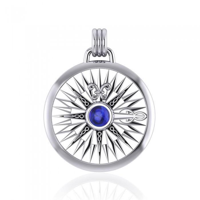 Lift up your head and be guided ~ Celtic Knotwork Compass Rose Sterling Silver Pendant with Gemstone TPD075