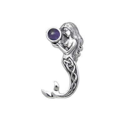 Gentle melody of the Celtic Mermaid Under the Sea ~ Sterling Silver Jewelry Pendant with Gemstone TPD080 Pendant