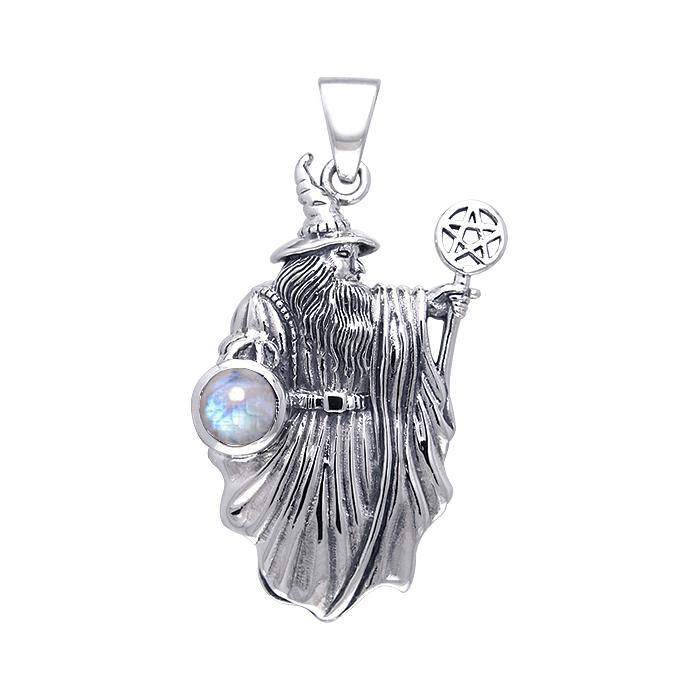 Wizard with The Pentacle Wand Silver Pendant TPD090