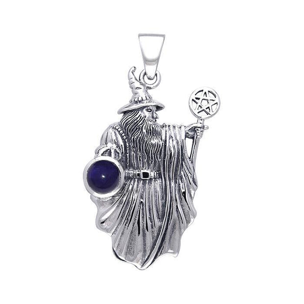 Wizard with The Pentacle Wand Silver Pendant TPD090