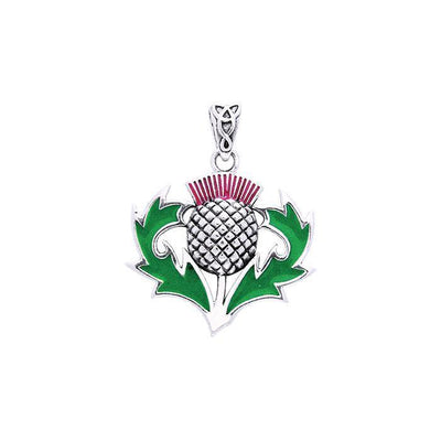 Celtic Alba Thistle ~ Sterling Silver Pendant Jewelry enameled in Green and Purple TPD1005