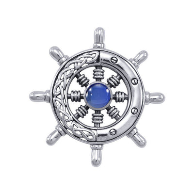 Wherever the Celtic ship wheel goes ~ Sterling Silver Small Pendant with Gemstone TPD1028