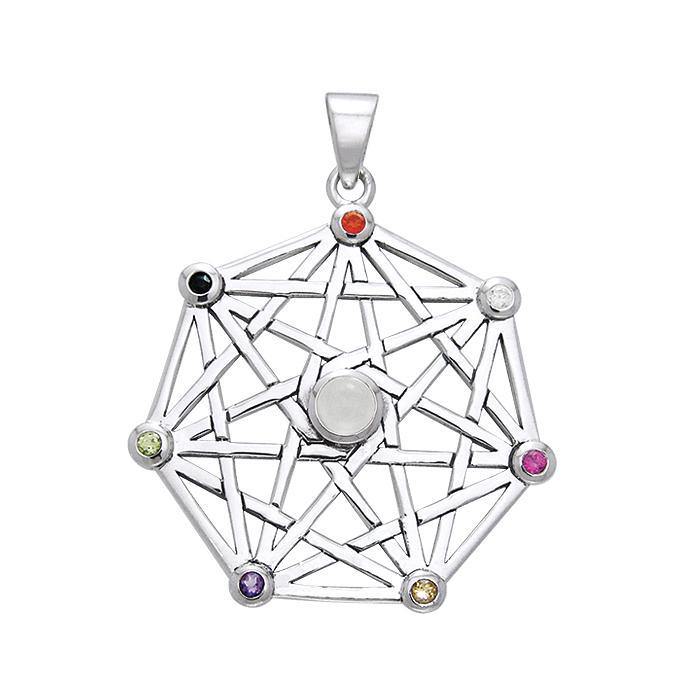 Protective Septacle Silver Pendant with Gemstones by Oberon Zell TPD1076