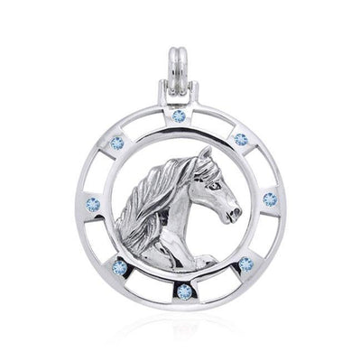 Friesian Horse and Gems Silver Pendant TPD1084