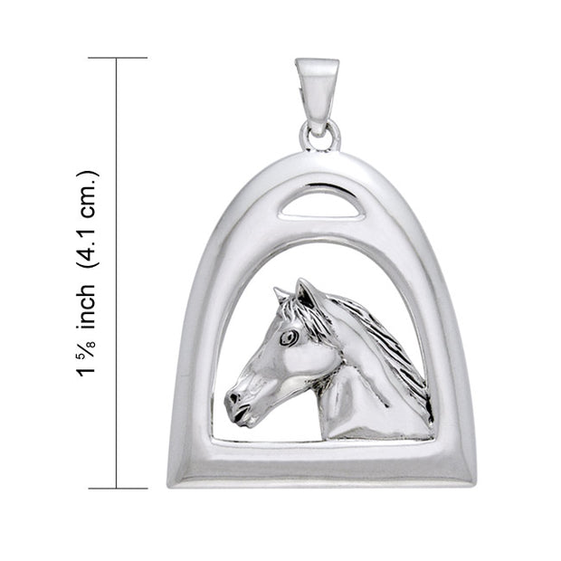 Draft Horse in Stirrup Silver Pendant TPD1085