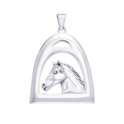Draft Horse in Stirrup Silver Pendant TPD1085