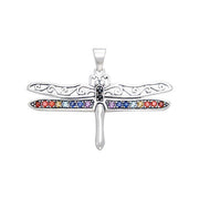 The Enchanting Light of the Dragonfly’s Iridescent Wings Silver with Chakra Gemstones Pendant TPD1154