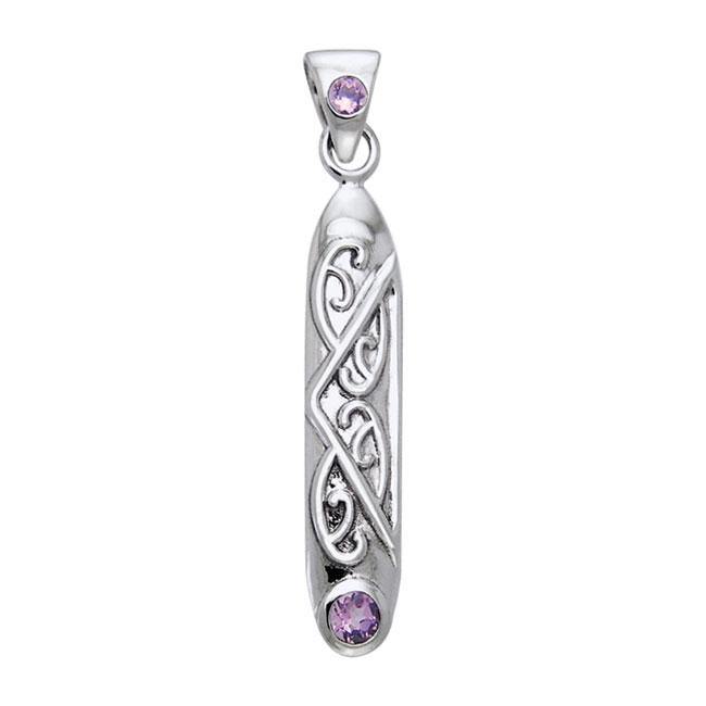 Celtic Maori Long Sterling Silver Pendant with Gemstone TPD1214 Pendant