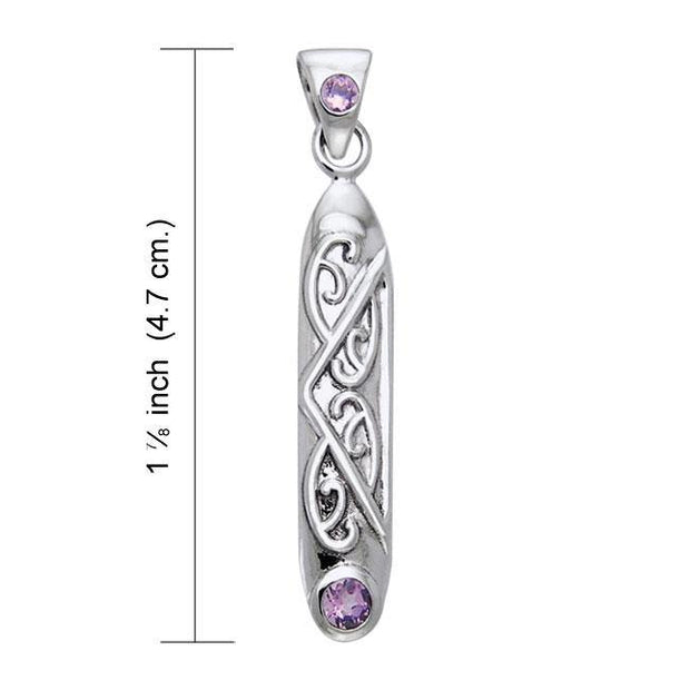 Celtic Maori Long Sterling Silver Pendant with Gemstone TPD1214