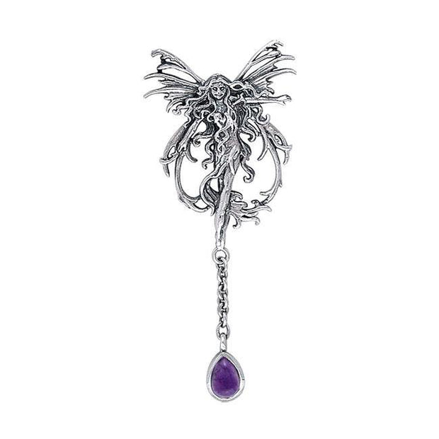 Fire Element Fairy Silver Pendant with Dangling Gem by Amy Brown TPD189