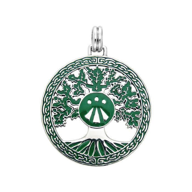 Druid Oak Silver Pendant with Green Enamel TPD2162