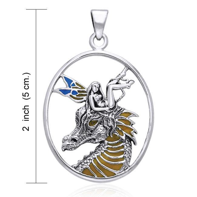Silver with Enamel Dragon and Fairy Pendant TPD277