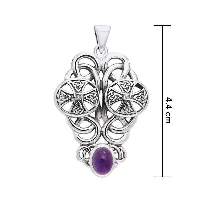 An intricate reminder of endless faith and courage ~ Celtic Knotwork Cross Sterling Silver Pendant Jewelry with Amethyst Gemstone TPD3009