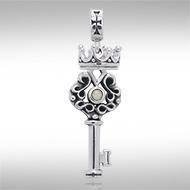 Crown Key Sterling Silver Pendant with Gemstone TPD3285