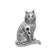 Mystical presence of the Revered Cat ~ Celtic Knotwork Sterling Silver Pendant Jewelry with Gemstone TPD331
