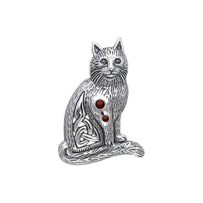 Mystical presence of the Revered Cat ~ Celtic Knotwork Sterling Silver Pendant Jewelry with Gemstone TPD331