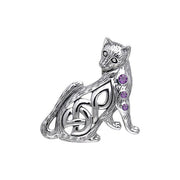 Playful Paw ~ Celtic Knotwork Cat Sterling Silver Jewelry Pendant with Gemstones