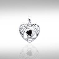 Contemporary Silver Heart Pendant with Gemstone TPD3478