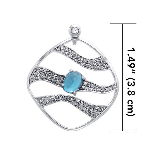 Contemporary Silver Pendant with Wave Motif Gemstone TPD3493