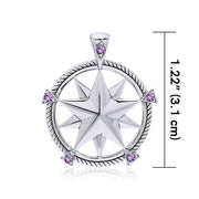 Compass with Gemstone Silver Pendant TPD3529