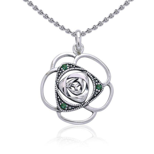 Blooming Rose Silver Pendant with Gems TPD3585 Pendant