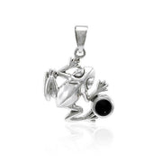 Jumping Frog with Stone Silver Pendant TPD3612 Pendant