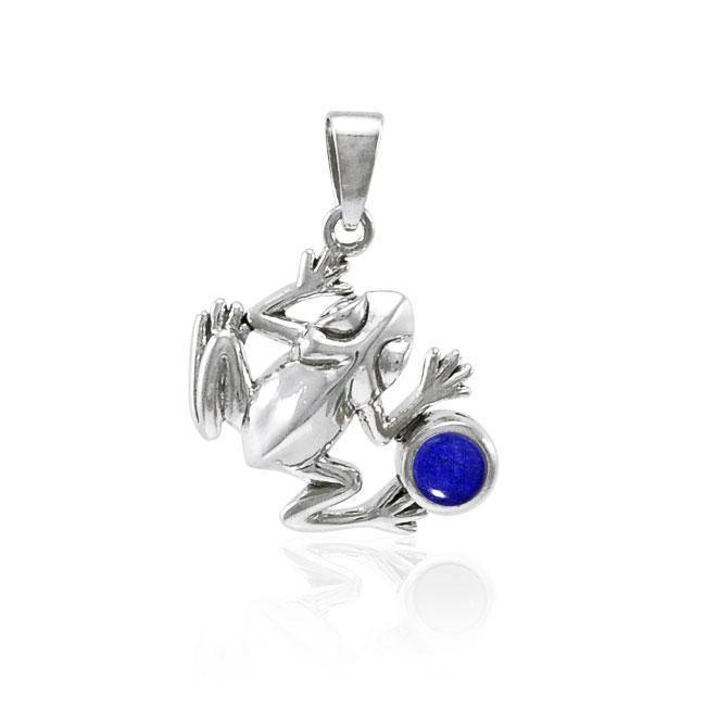 Jumping Frog with Stone Silver Pendant TPD3612