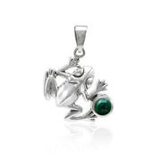 Jumping Frog with Stone Silver Pendant TPD3612 Pendant