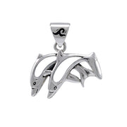 Inlaid Double Dolphin Sterling Silver Pendant TPD3664