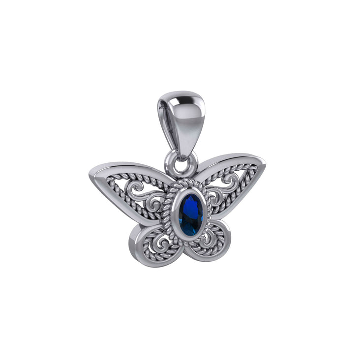 Life colorful transformation ~ Sterling Silver Jewelry Butterfly Pendant with Gemstone TPD3685