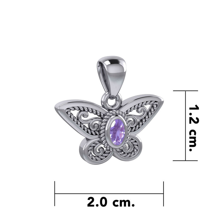 Life colorful transformation ~ Sterling Silver Jewelry Butterfly Pendant with Gemstone TPD3685