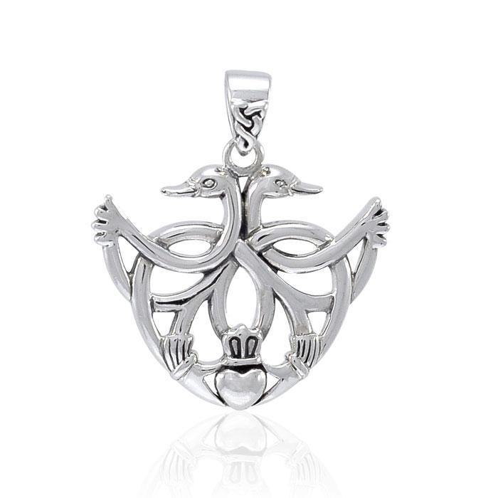 Faith for a happy ever after ~ Sterling Silver Celtic Swan Claddagh Pendant Jewelry TPD3708