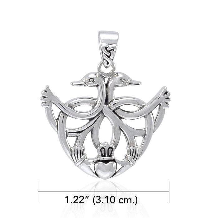 Faith for a happy ever after ~ Sterling Silver Celtic Swan Claddagh Pendant Jewelry TPD3708