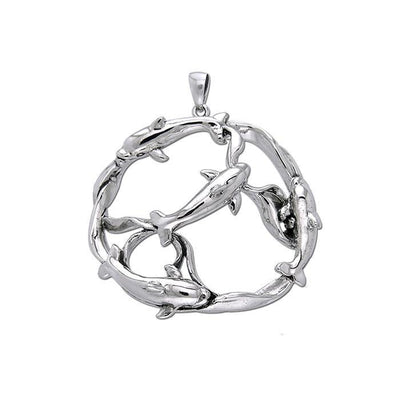 Swimming Dolphins Silver Pendant TPD3939