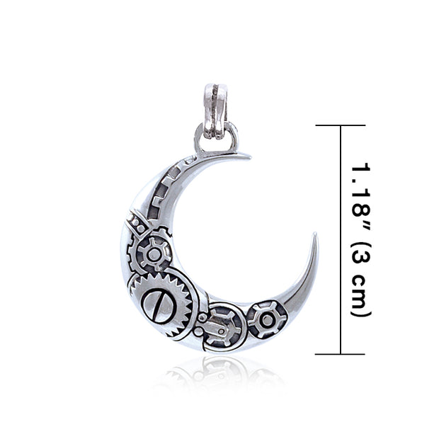 Steampunk Crescent Moon Sterling Silver Pendant TPD3959