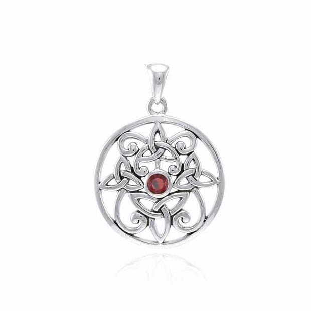 Celtic Trinity Knot Silver Pendant with Gemstone TPD3974